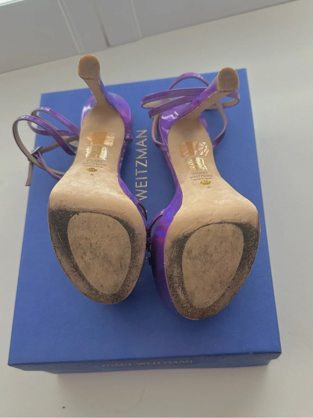 Stuart Weitzman Soiree 145 Iridescent Purple Strappy Platform Heel